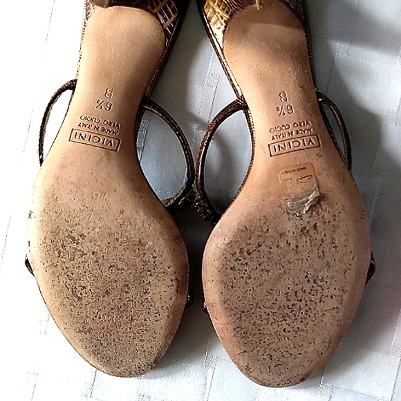 RARE Giuseppe Zanotti Topaz Jeweled Metallic Leather Kitten Heel Sandals VINTAGE - Picture 14 of 16